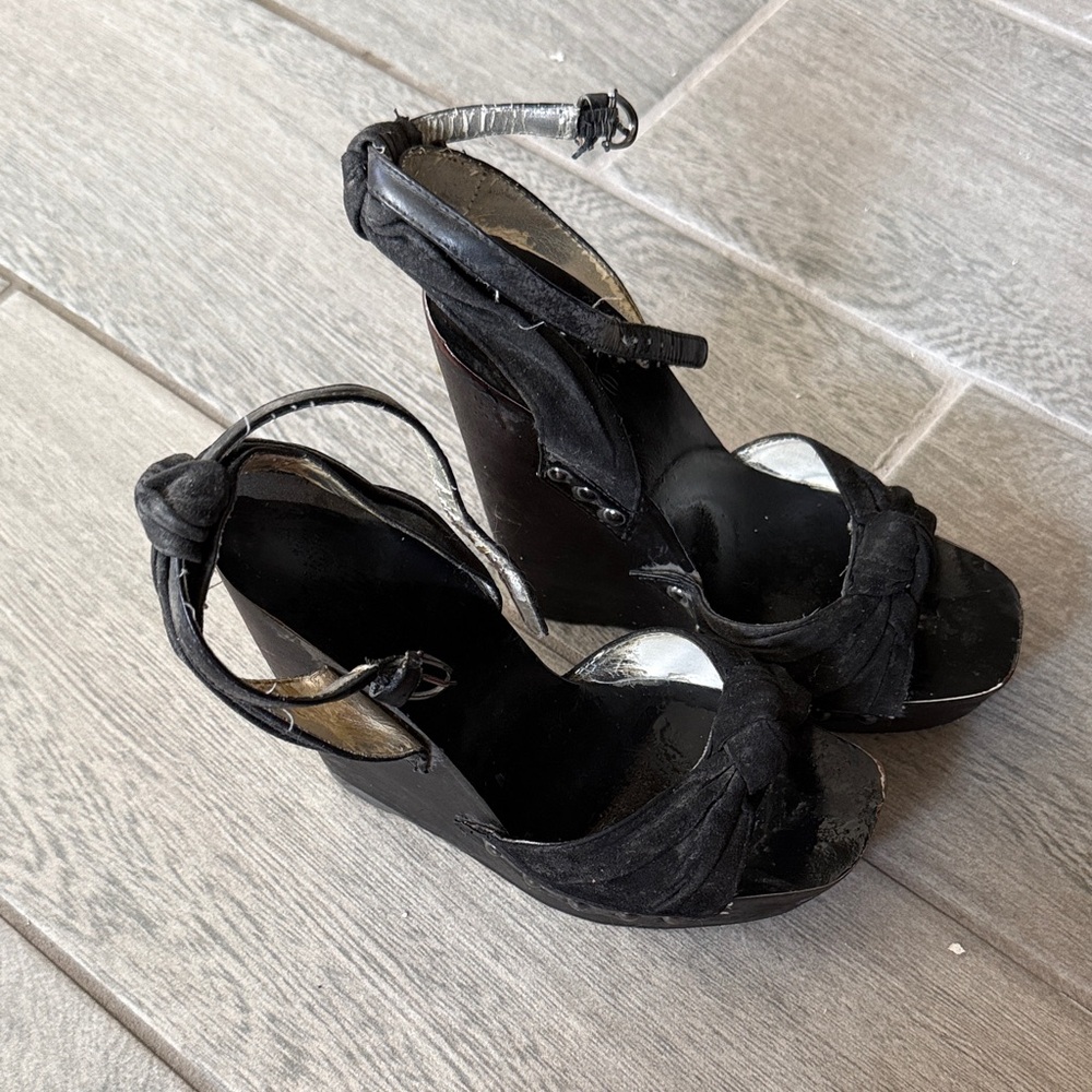 Bebe Black Wedge Sandals